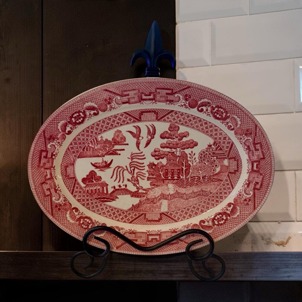 Red Willow Transferware 12x9 Oval Platter Made in Japan